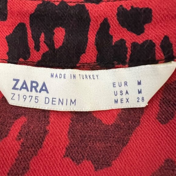 Zara Womens Red Leopard Print Midi Dress Tie Neck Long Sleeves size Medium - Picture 12 of 16